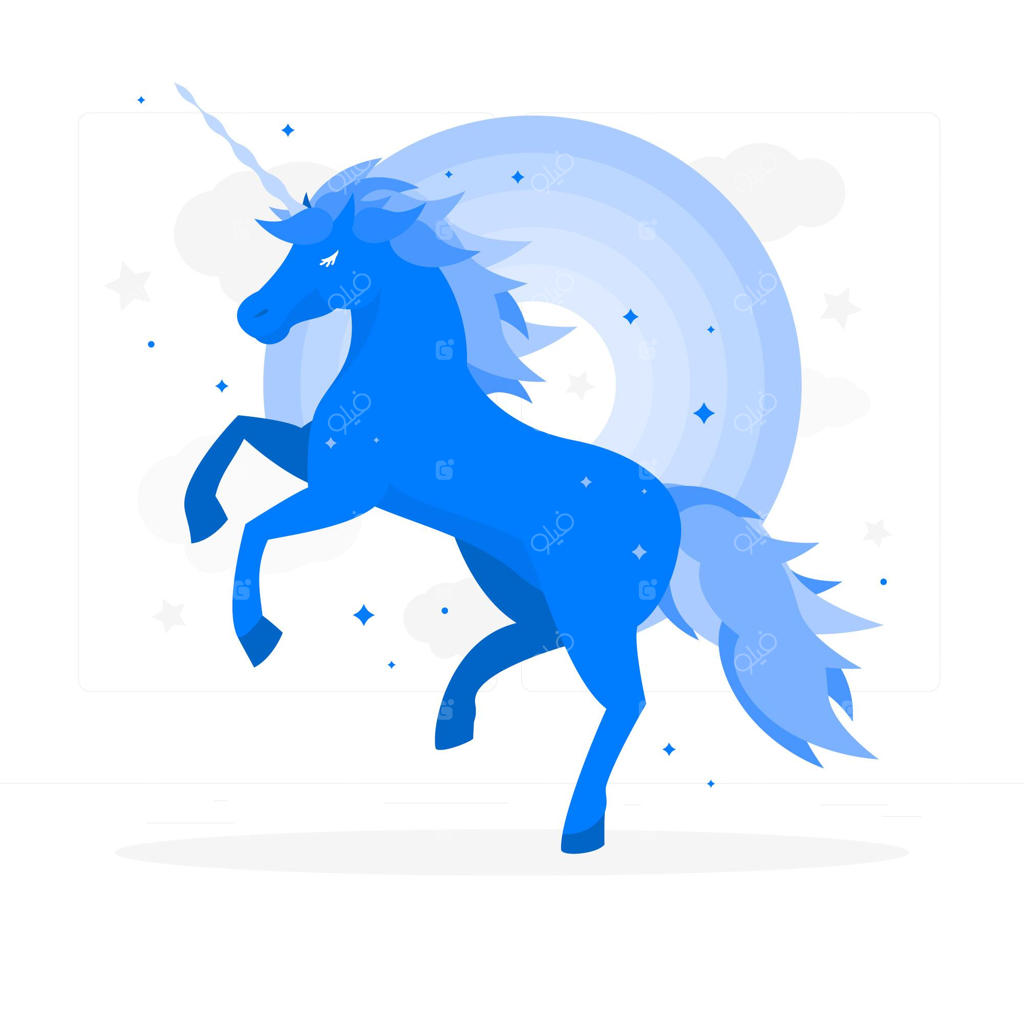 تصویرسازی مفهومی تک‌شاخ با رنگین‌کمان