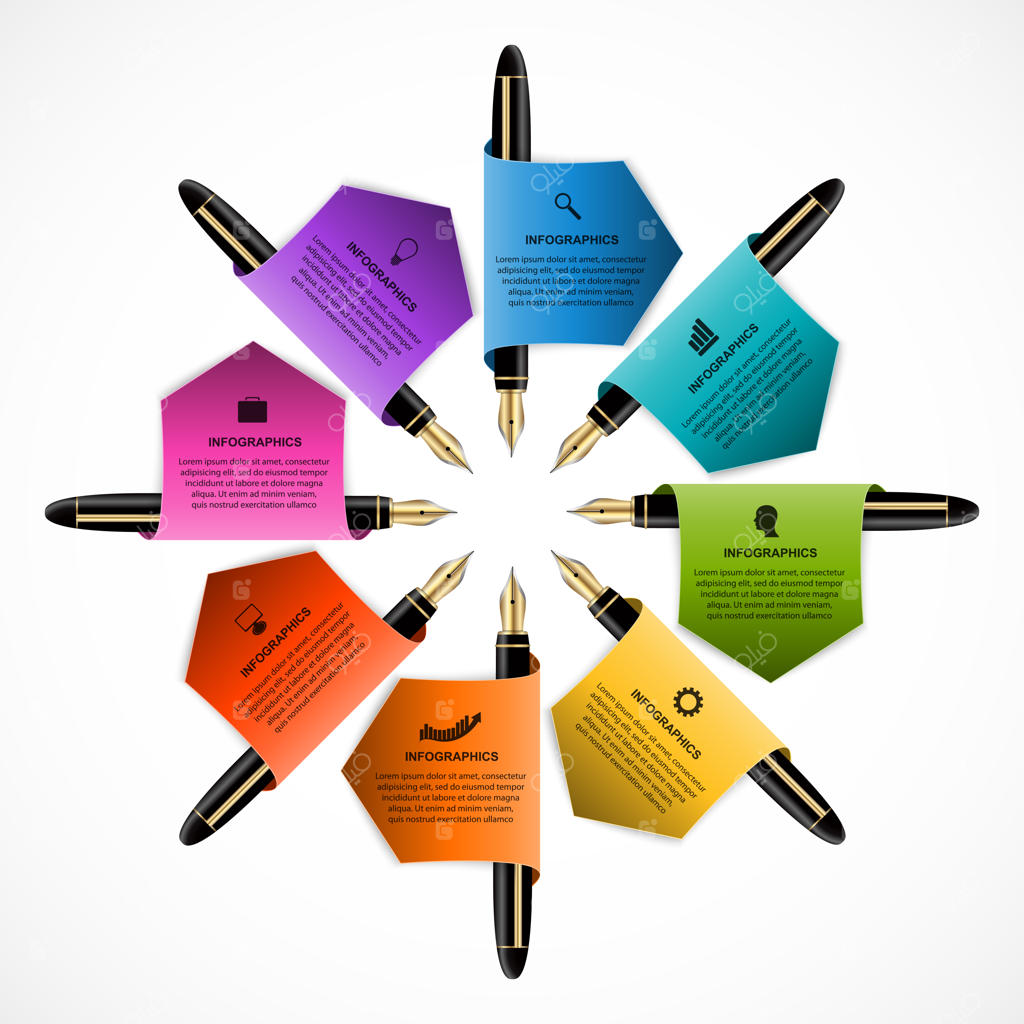 قالب طراحی اینفوگرافیک کسب‌وکار با قلم‌های رنگی