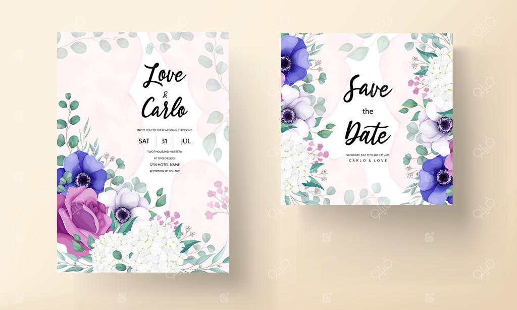 پترن کارت دعوت عروسی با طراحی گل‌های رز و آلاله زیبا