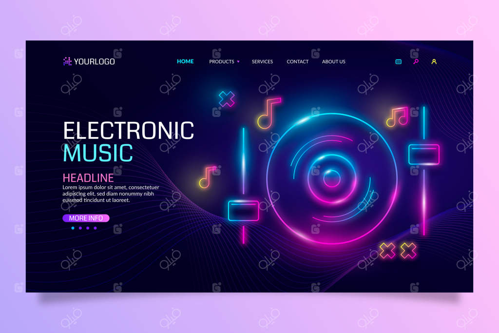 قالب صفحه فرود موسيقى الکترونیک با طراحی گرادینت