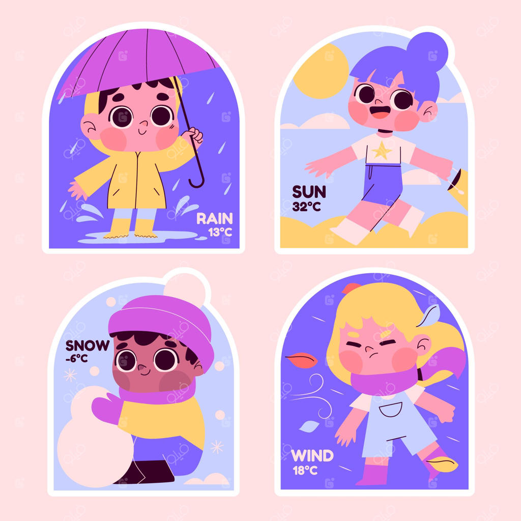 استیکرهای کاریکاتوری ساده آب و هوا