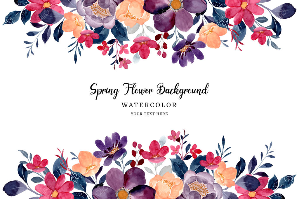 پس‌زمینه قاب گل بهاری با گل‌های زرشکی آبرنگی