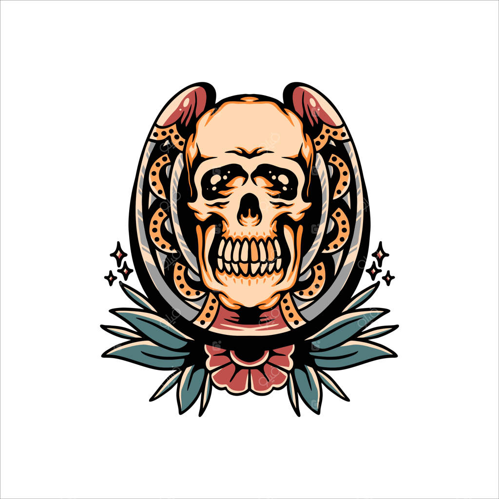 طرح وکتور تتوی جمجمه و نعل اسب