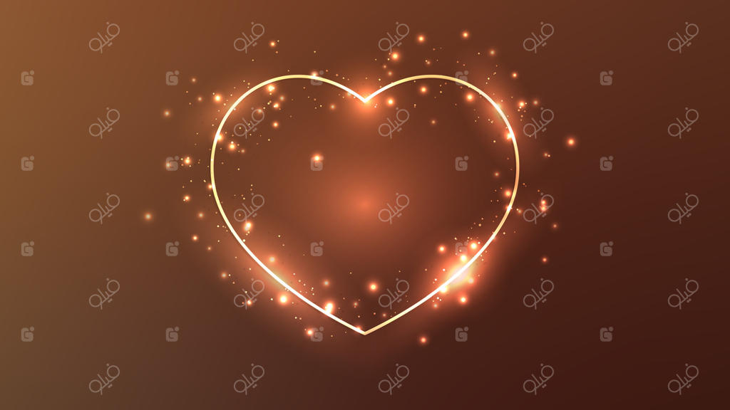 قاب قهوه‌ای نئونی به شکل قلب با افکت‌های درخشان و جرقه‌ها