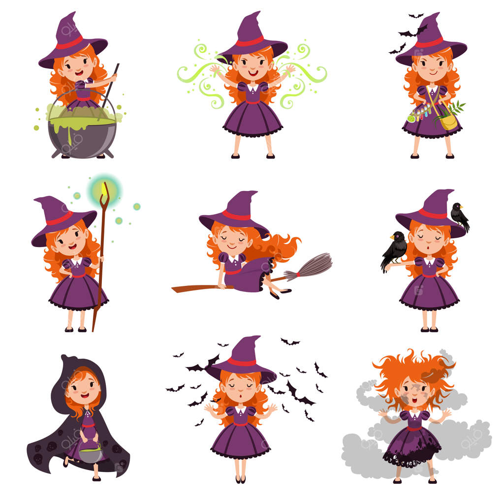 ست لباس جادوگر کوچک: با پیراهن و کلاه بنفش