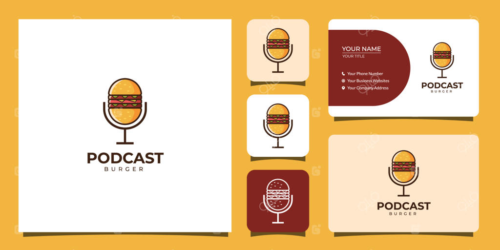 لوگوی پادکست و برگر با قالب کارت ویزیت