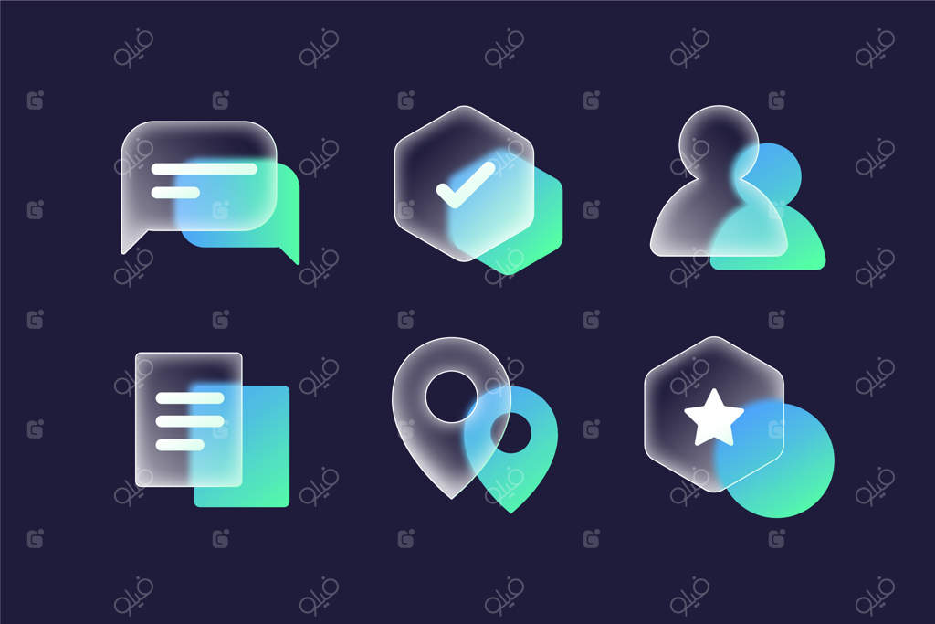 مجموعه آیکون‌های شیشه‌ای با افکت گرادیانت