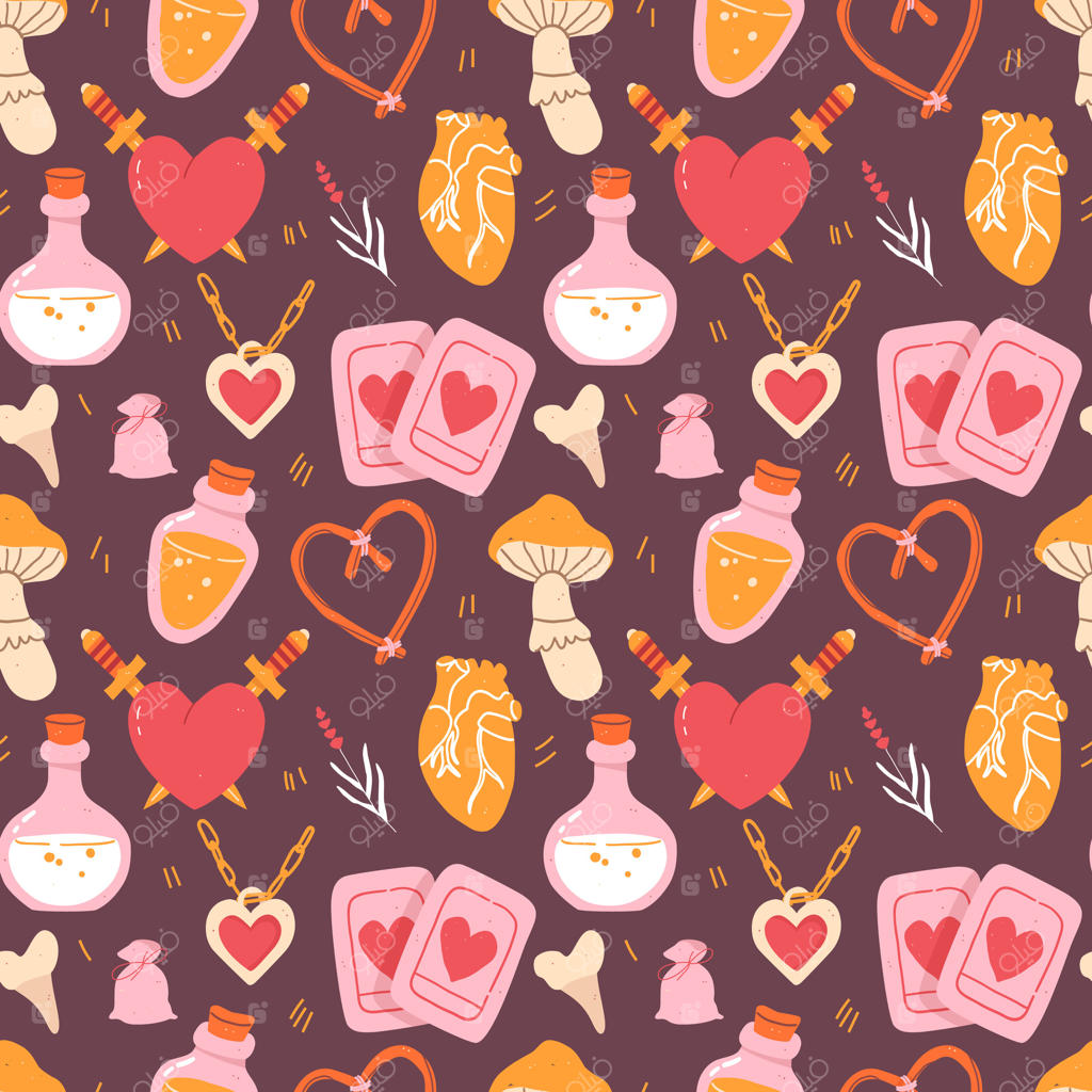 طرح یکپارچه با معجون عشق و قلب در پس‌زمینه تیره