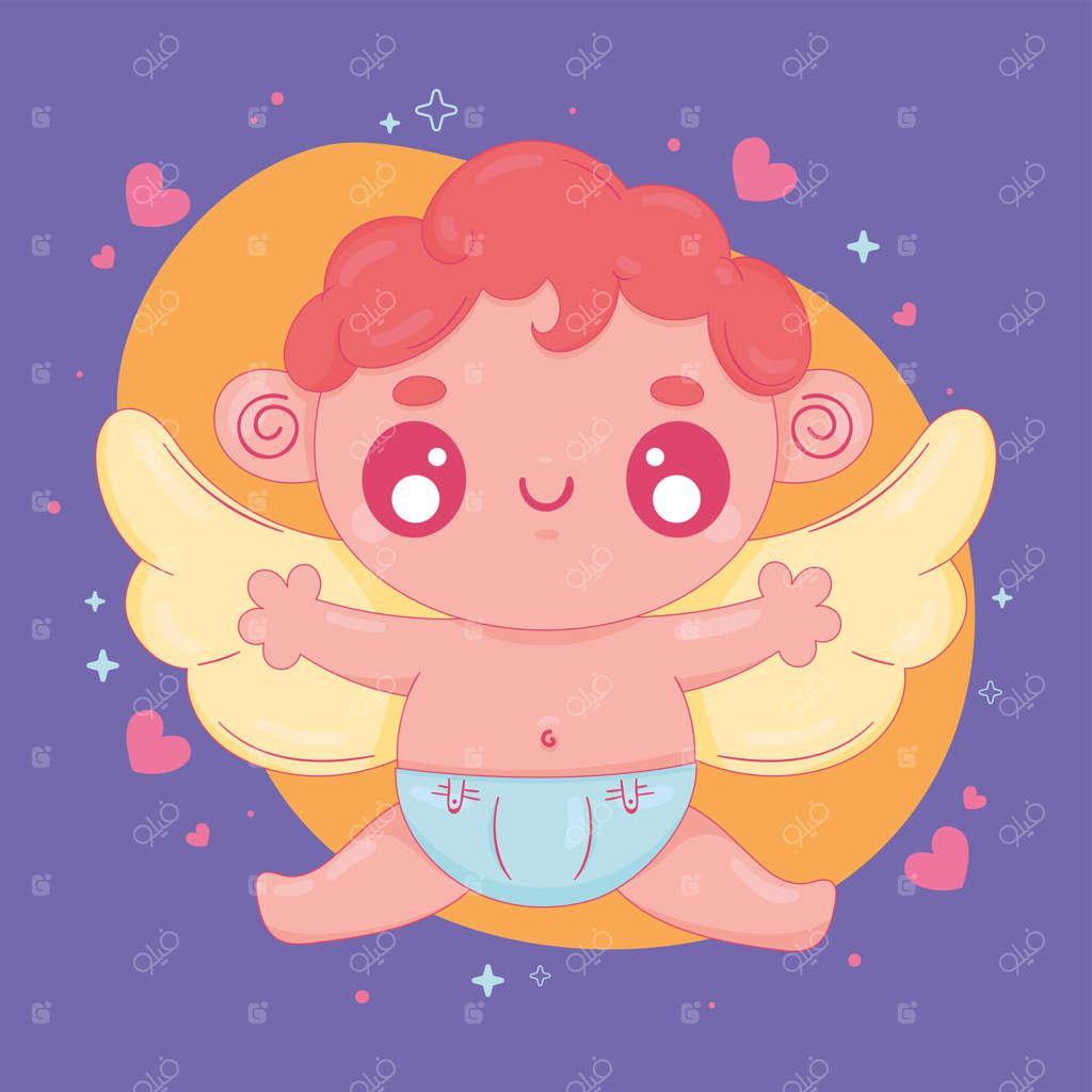 فرشته کیوپید با قلب‌ها