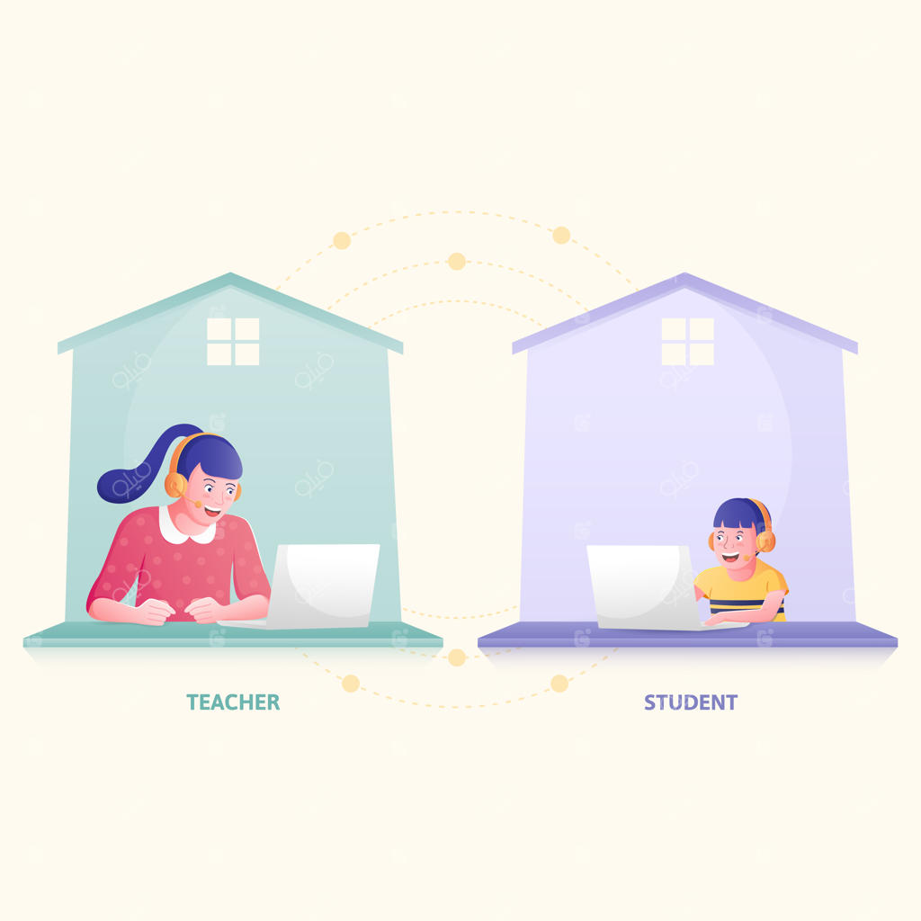 دانش‌آموز در حال تحصیل در خانه. تصویرسازی ساده.