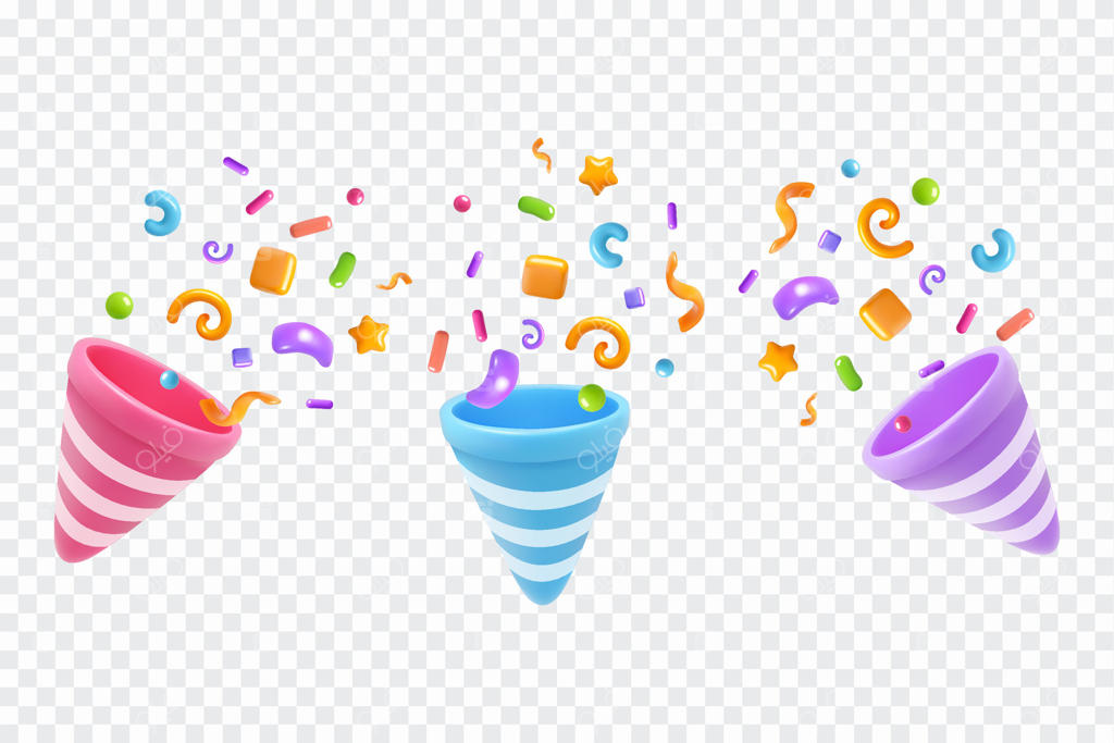 کلاه‌های مهمانی رنگارنگ با روبان‌ها و کاغذپاش‌ها