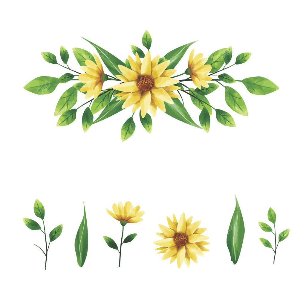 گل‌ها و برگ‌های آبرنگی