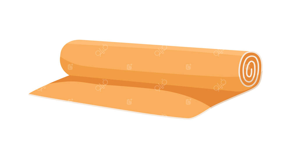 مت یوگا رول شده برای تمرین در خانه و باشگاه. مت فومی یا لاستیکی برای پیلاتس و ایروبیک. تجهیزات ورزشی برای تمرین. تصویر وکتور رنگی با پس زمینه سفید.