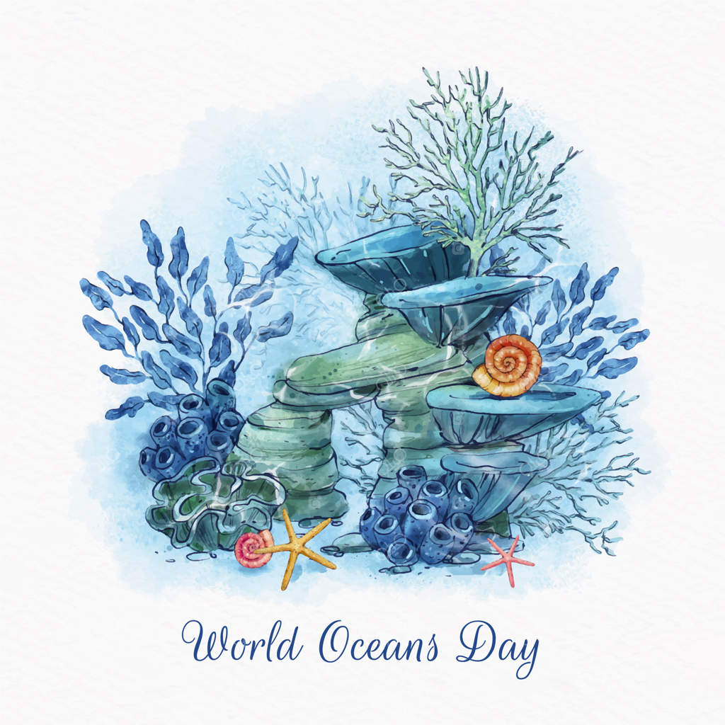 تصویرسازی روز جهانی اقیانوس‌ها با آبرنگ