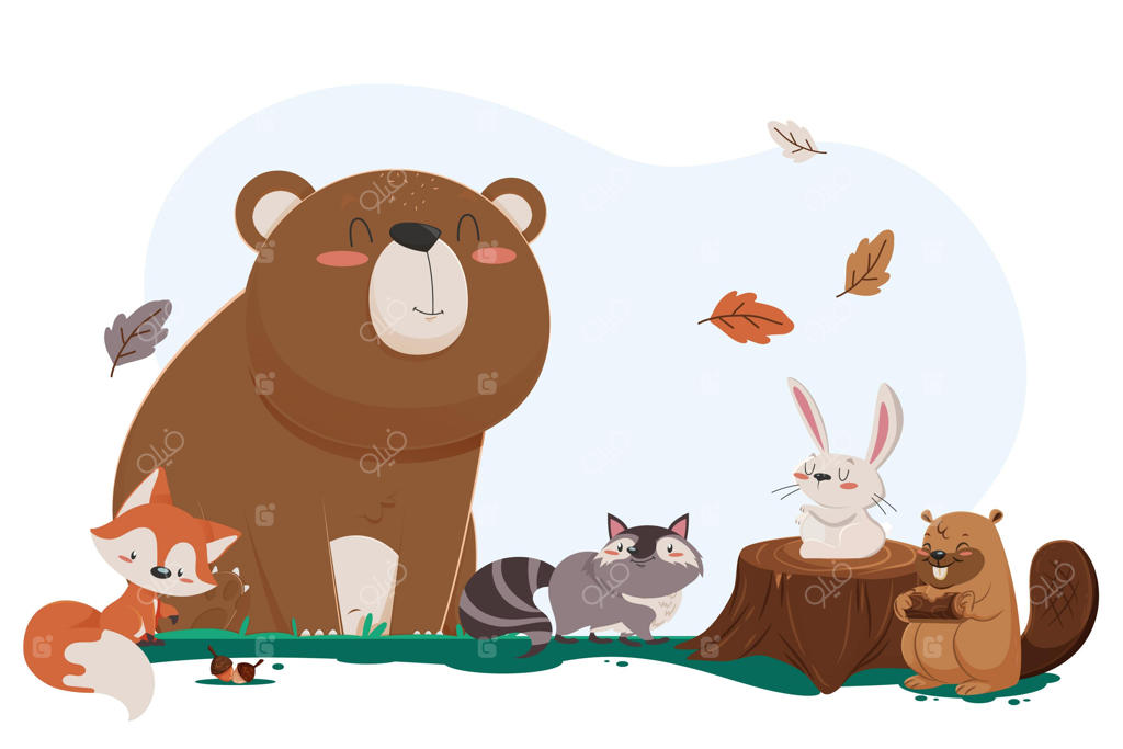 مجموعه حیوانات کارتونی پاییزی