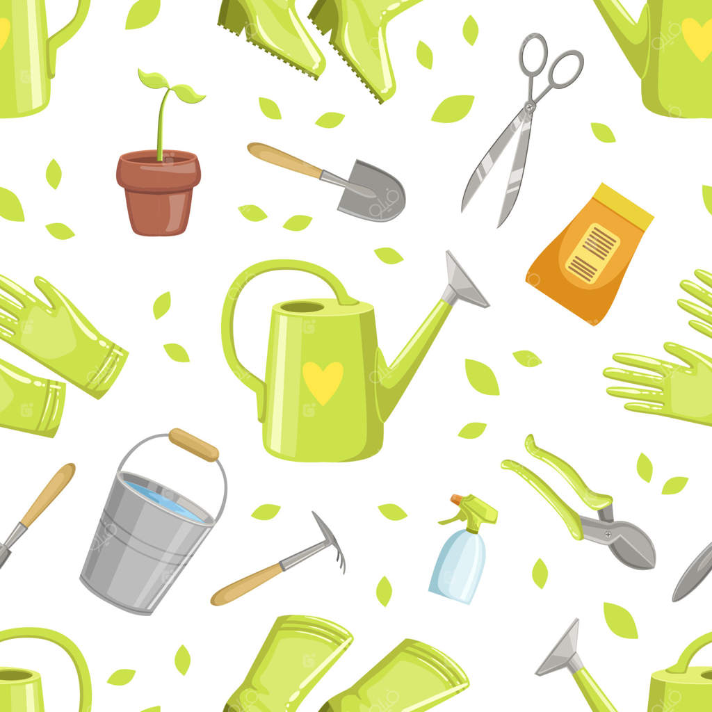 پترن یکپارچه ابزارهای مختلف باغبانی. تصویرسازی.