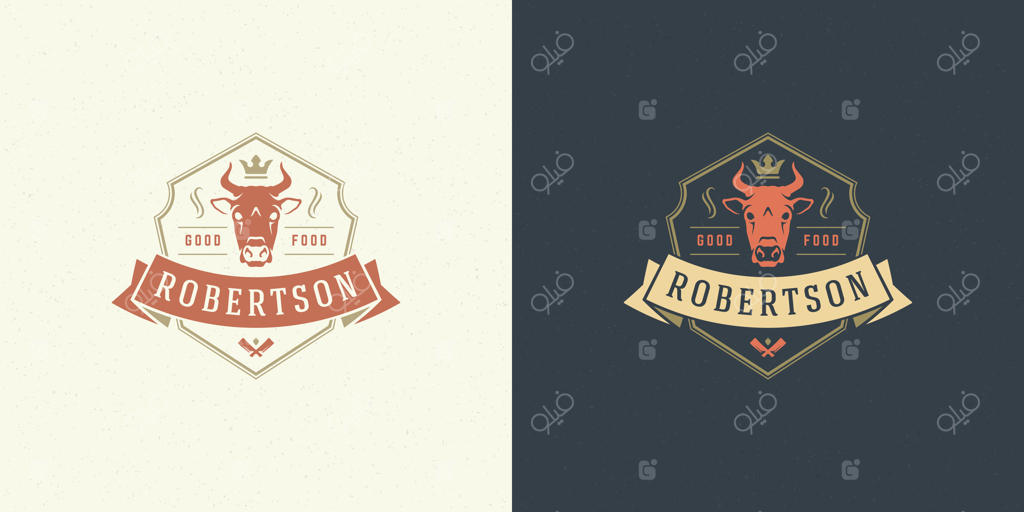 لوگوی قصابی: تصویر سیلوئت گاو، مناسب برای نشان مزرعه یا رستوران