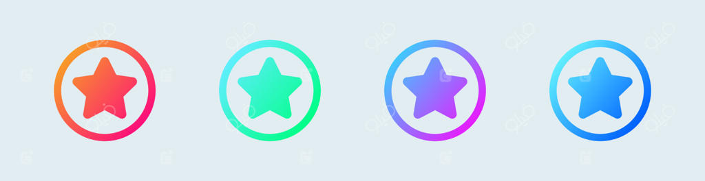 آیکون‌های ستاره‌ای در دایره و با رنگ‌های گرادیان. آیکون رابط کاربری وکتور.