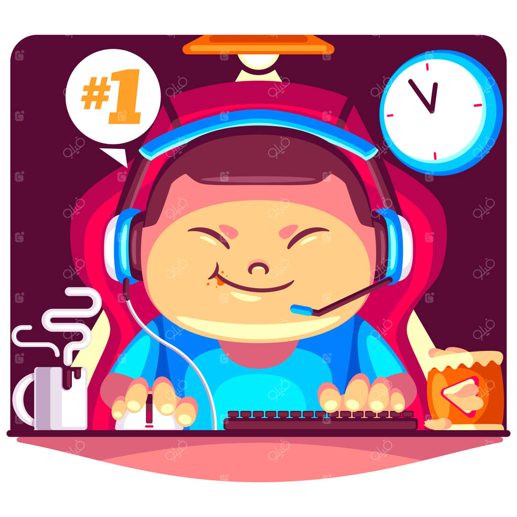 تصویر کارتونی پسر بچه معتاد به بازی‌های آنلاین