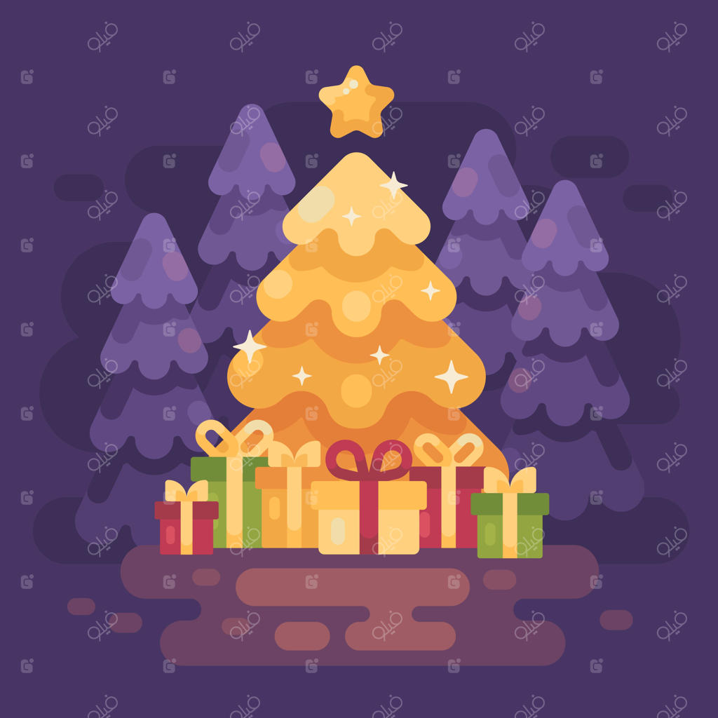 درخت کریسمس بزرگ و درخشان و نورانی