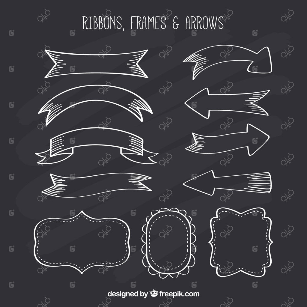 مجموعه روبان، قاب و پیکان به سبک تخته سیاه