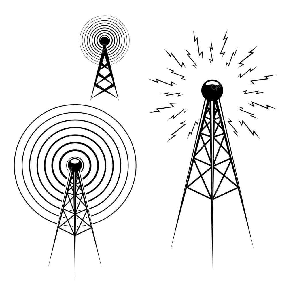 مجموعه آیکون و عناصر طراحی دکل رادیویی برای لوگو، لیبل، نشان و تابلو