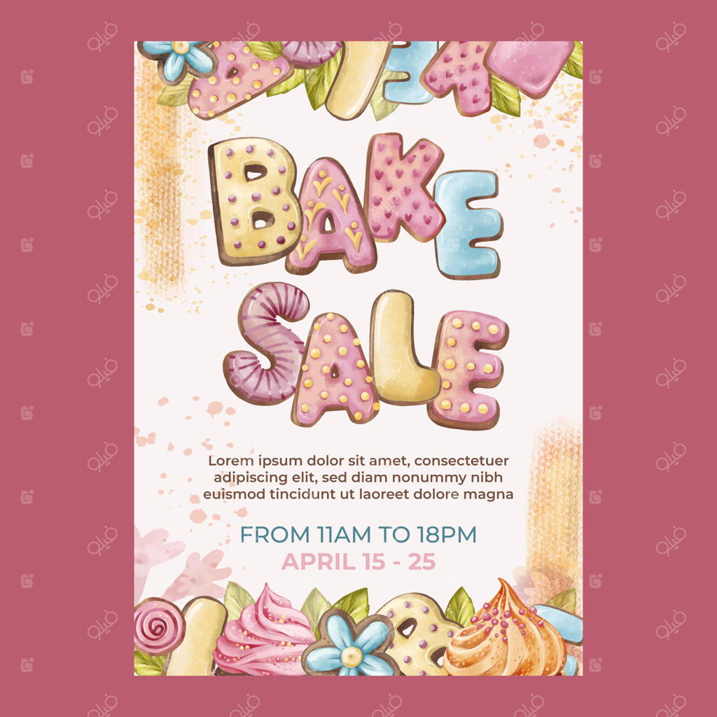 قالب بروشور فروش شیرینی با طرح آبرنگی