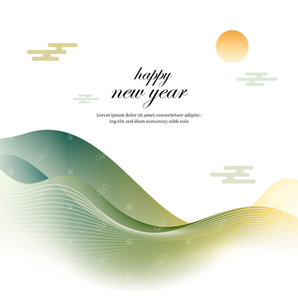 پس‌زمینه سال نو مبارک با موج‌های نارنجی و آبی