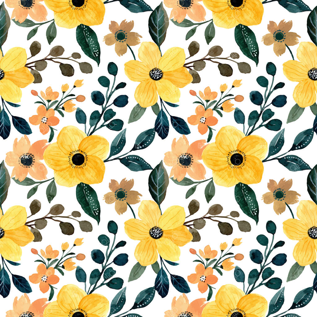 پترن گل‌دار زرد آبرنگی