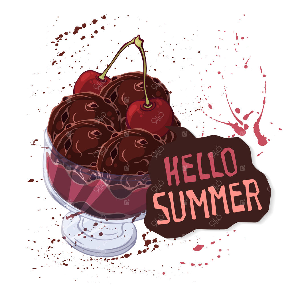 بستنی وکتوری در کاسه با تزئین توت، شکلات یا مغزها