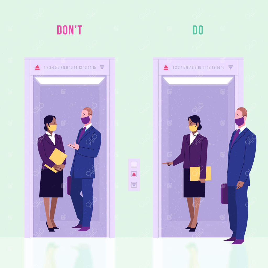 فاصله‌گذاری اجتماعی در آسانسور