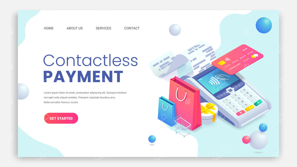 صفحه فرود ایزومتریک خرید اینترنتی: پرداخت غیرتماسی با ترمینال NFC