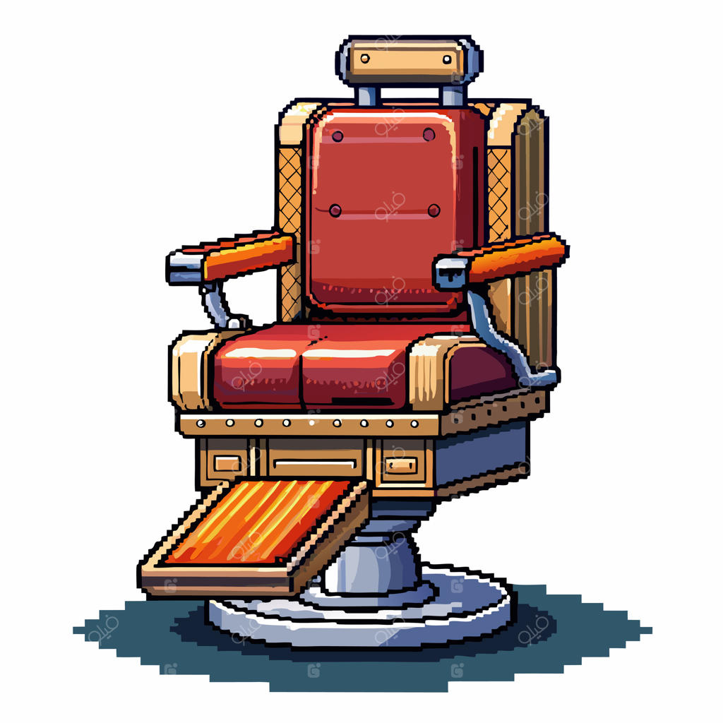 تصویرسازی صندلی آرایشگاه به سبک پیکسل آرت با حس و حال نوستالژی