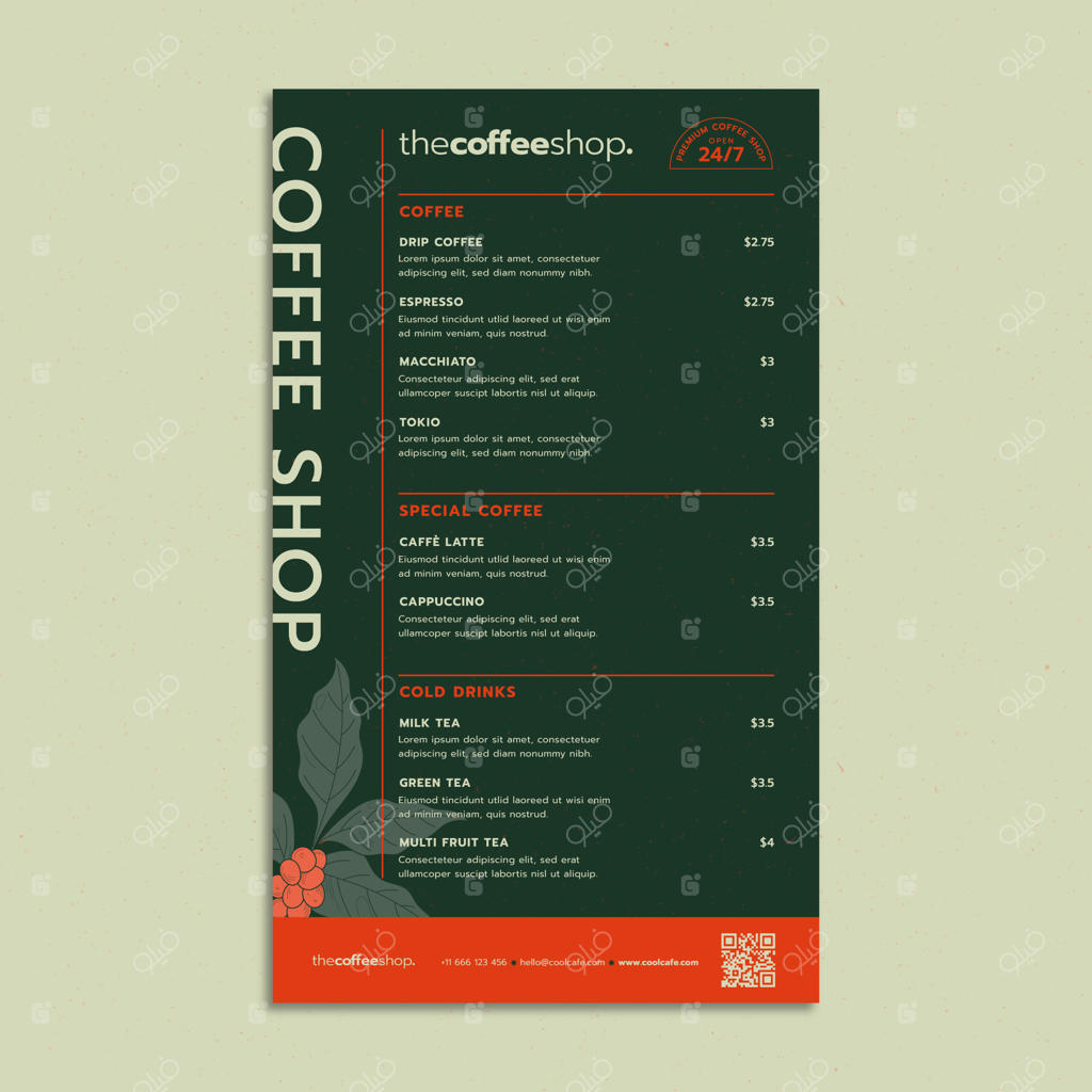 طراحی قالب منوی کافه‌شاپ