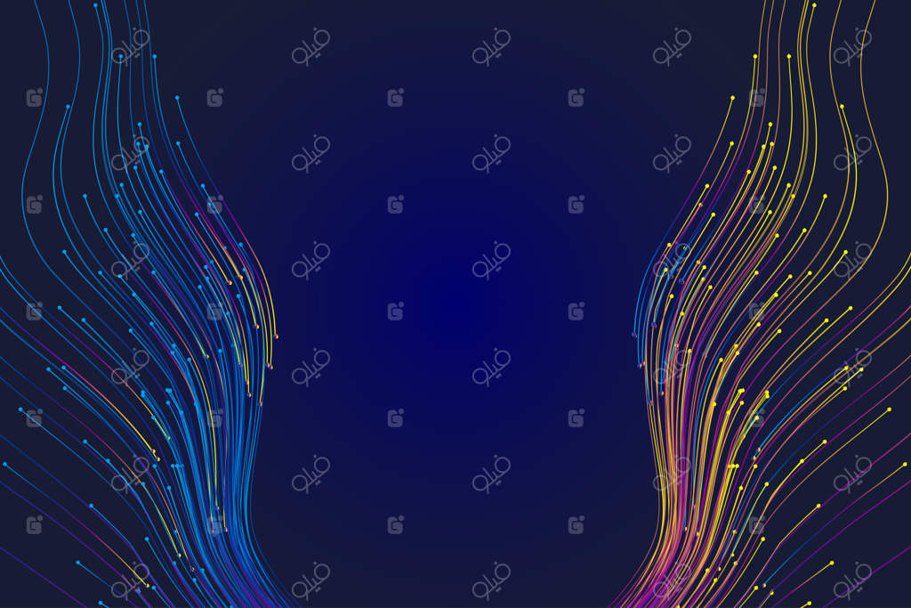 خطوط موجدار و رنگارنگ دارای پس‌زمینه فنی با بردار فضایی هستند