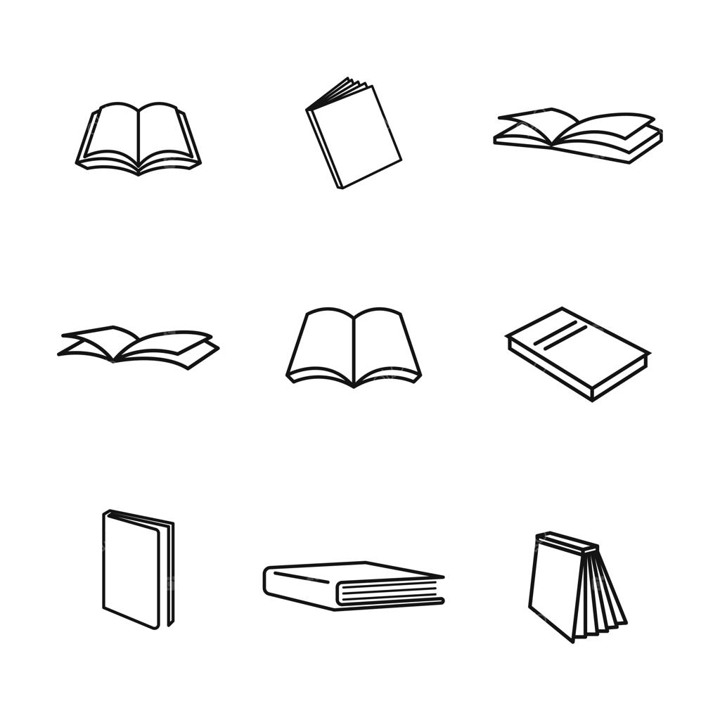 مجموعه وکتور آیکون و نمادهای خطی کتاب برای پس‌زمینه روز جهانی کتاب