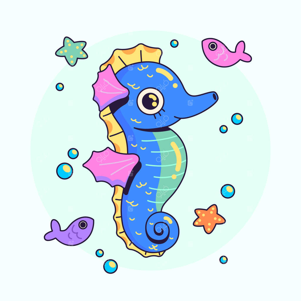 نقاشی کارتونی اسب دریایی دستی