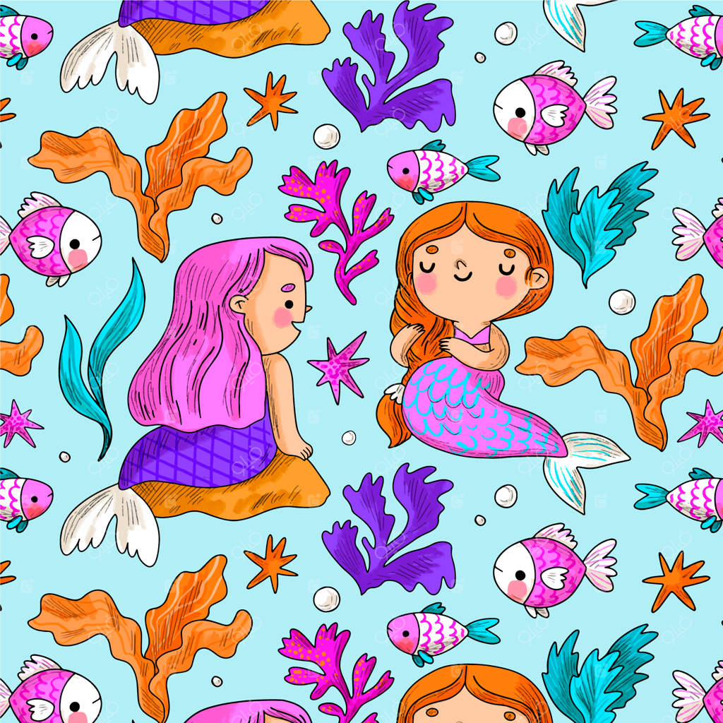 طراحی پترن پری دریایی دست‌کشیده