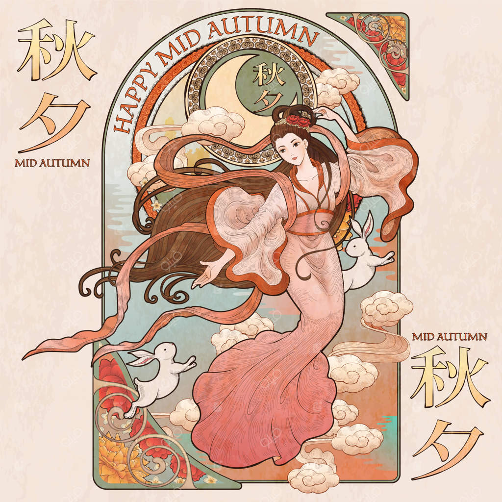 سبک چوب‌بری زیبا و کلاسیک چوآنگه و خرگوش یشمی، جشنواره اواسط پاییز به خط چینی نوشته شده است