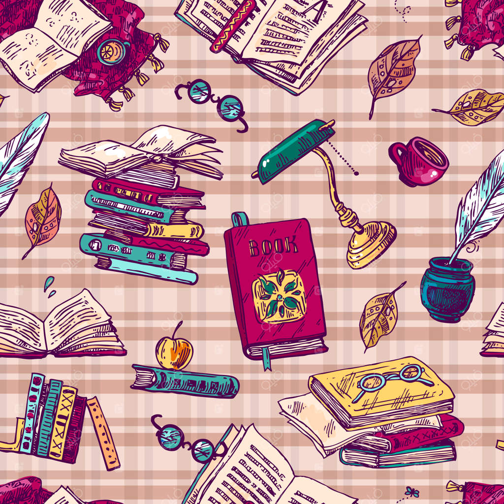 مجموعه‌ای زیبا از تصاویر دستی وکتوری در حال خواندن کتاب