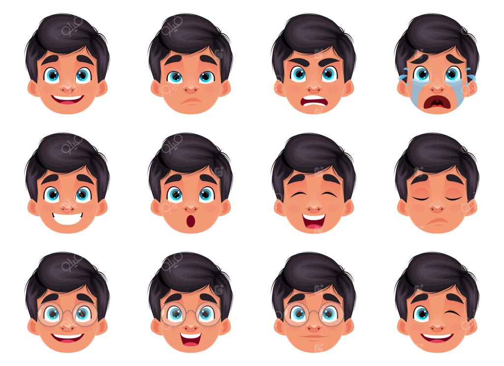 تصویرسازی طراحی حالات چهره پسربچه، ایزوله شده