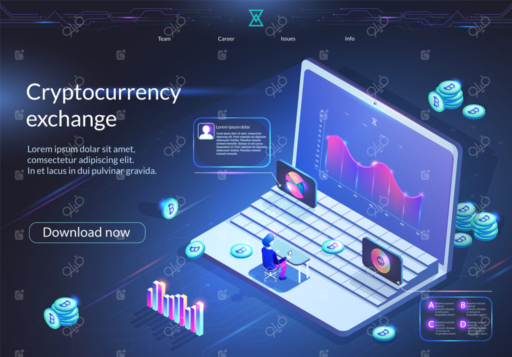 بنر صرافی ارز دیجیتال. کسب‌وکار دیجیتال.