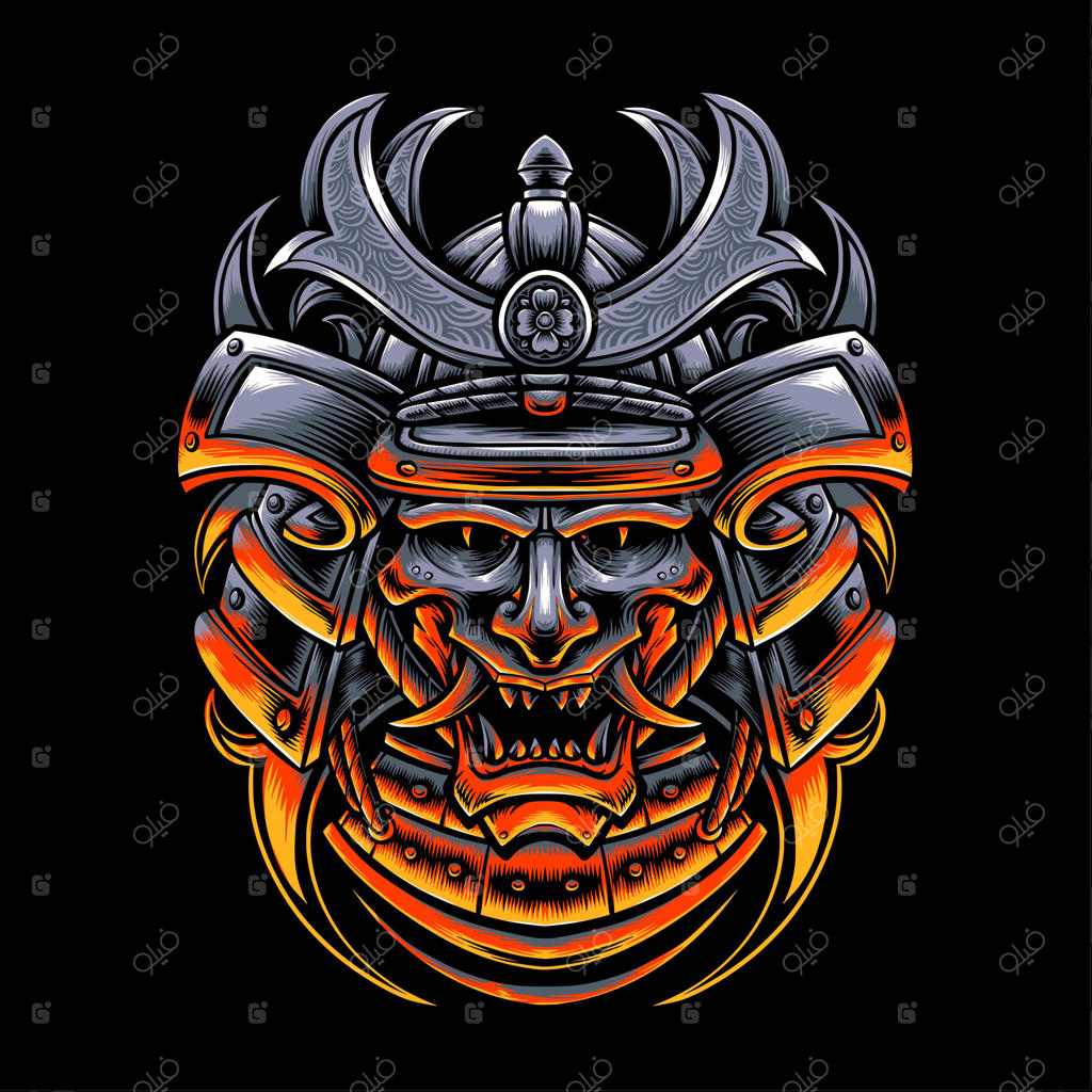 تصویر وکتور ماسک اونی با کلاه‌خود سامورایی