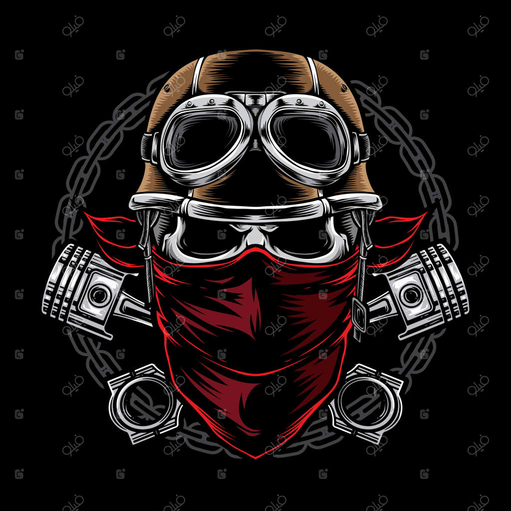 موتورسوار اسکلت با کلاه ایمنی بر پس‌زمینه مشکی