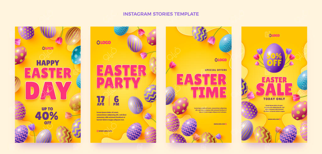 مجموعه استوری‌های اینستاگرام عید پاک با طراحی واقع‌گرایانه