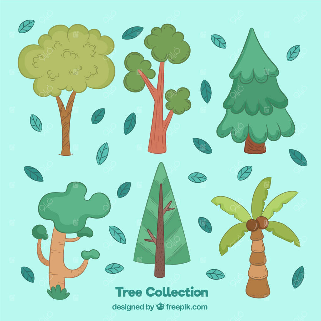 مجموعه‌ای از نقاشی‌های دستی درختان