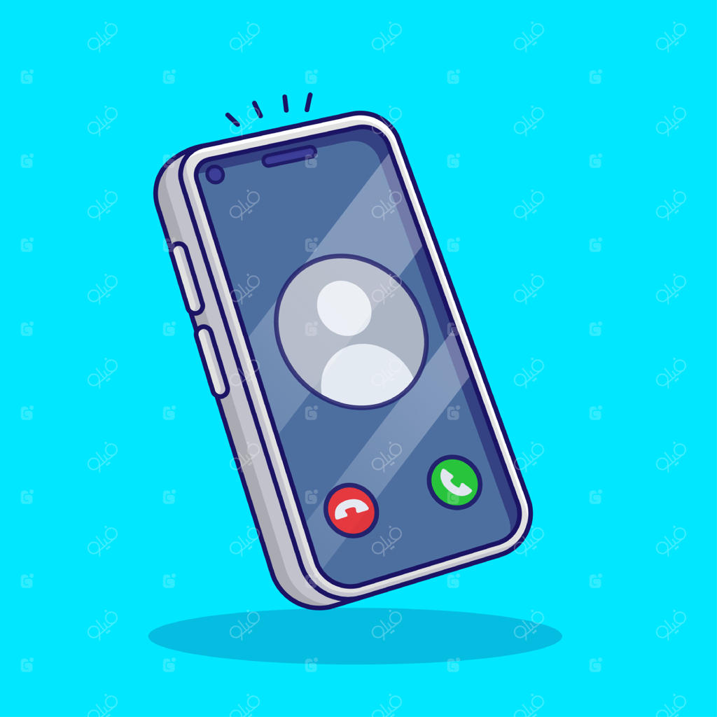 طرح وکتور تصویرسازی کارتونی و بامزه گوشی موبایل در حال تماس