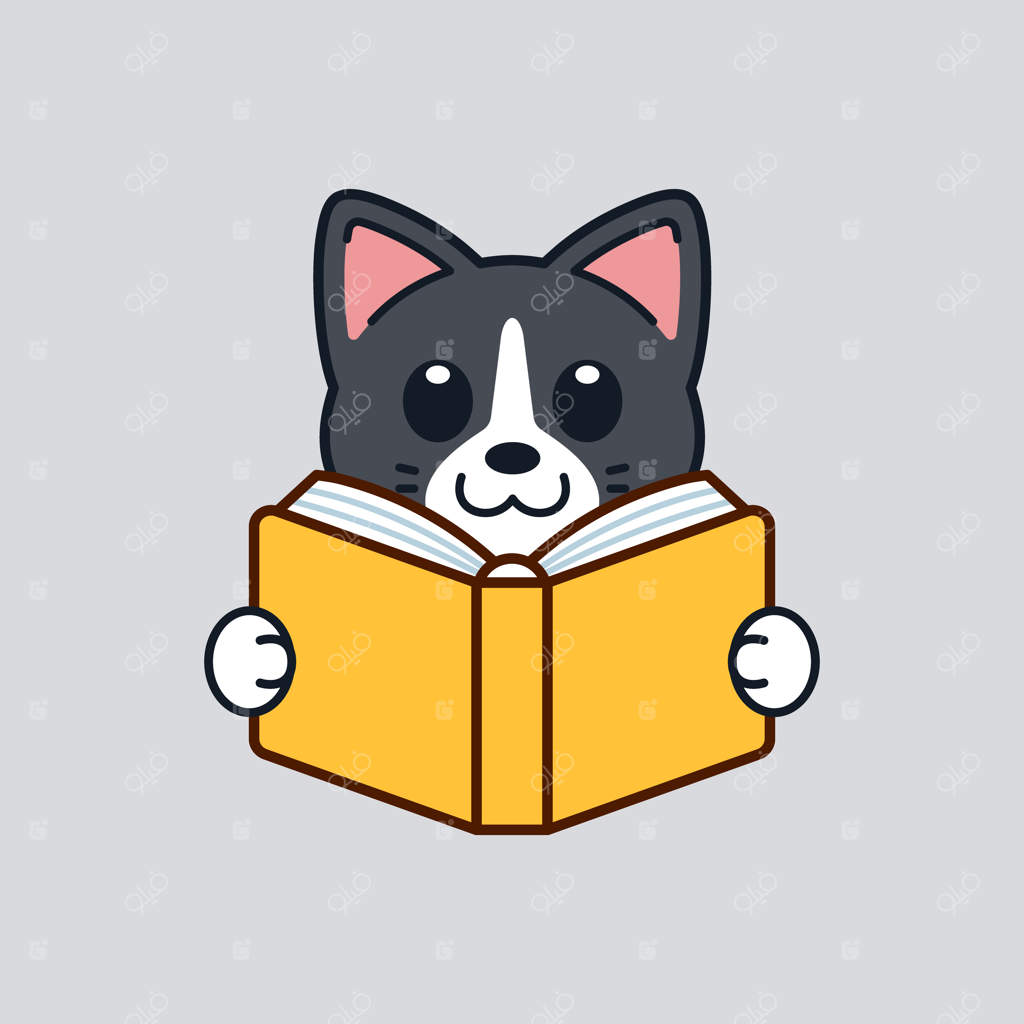 گربه‌ی بامزه در حال خواندن کتاب