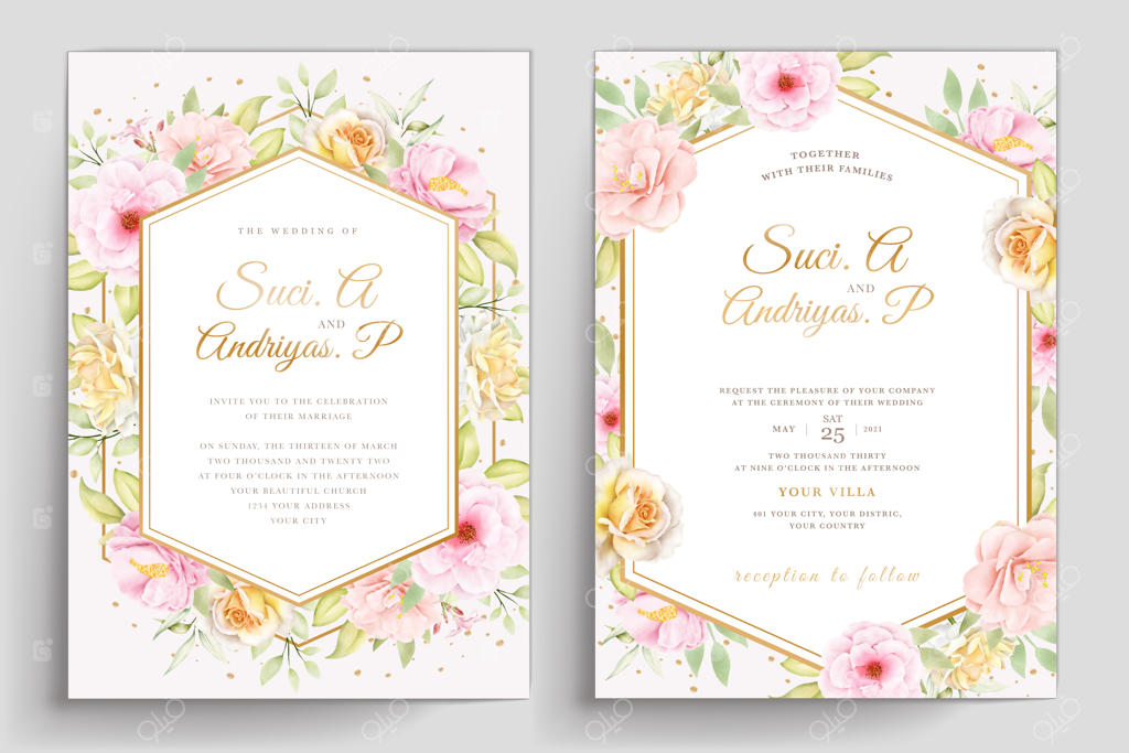 قالب دعوتنامه عروسی با طرح گل دست‌ساز