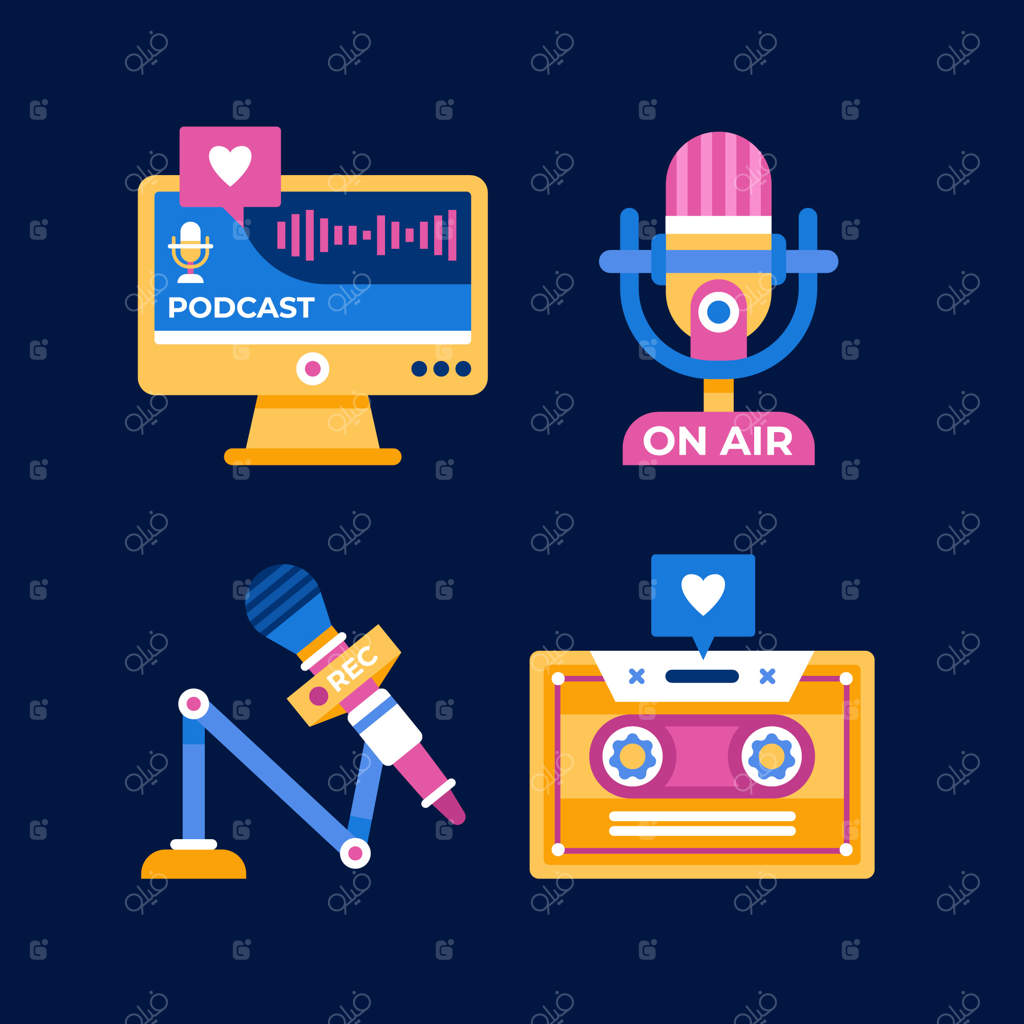 مجموعه عناصر پادکست با طراحی تخت